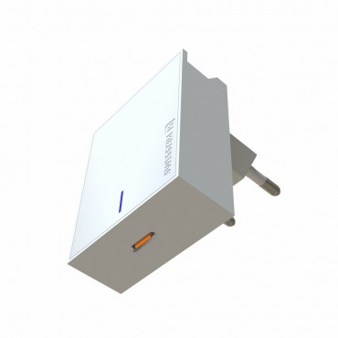 Fali töltő adapter Swissten Travel Charger PD USB-C 20W kimenettel és praktikus réssel a telefon lehelyezésére - fehér Fali töltő adapter Swissten Travel Charger PD USB-C 20W kimenettel és praktikus réssel a telefon lehelyezésére - fehér