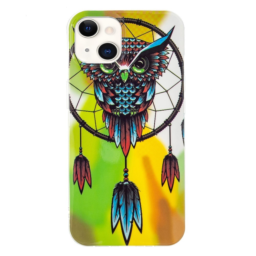 Sötétben világító tok "Owl" iPhone 13 Mini készülékekhez