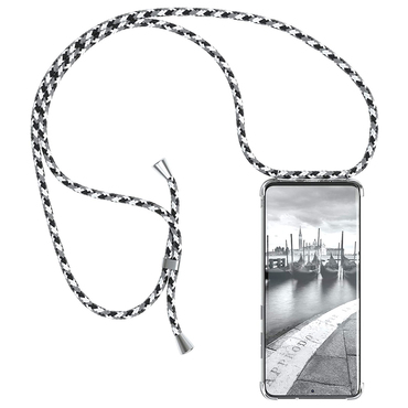 Pasztell TPU tok "Cordy" Samsung Galaxy S21 Plus készülékekhez praktikus zsinórral - fekete-fehér