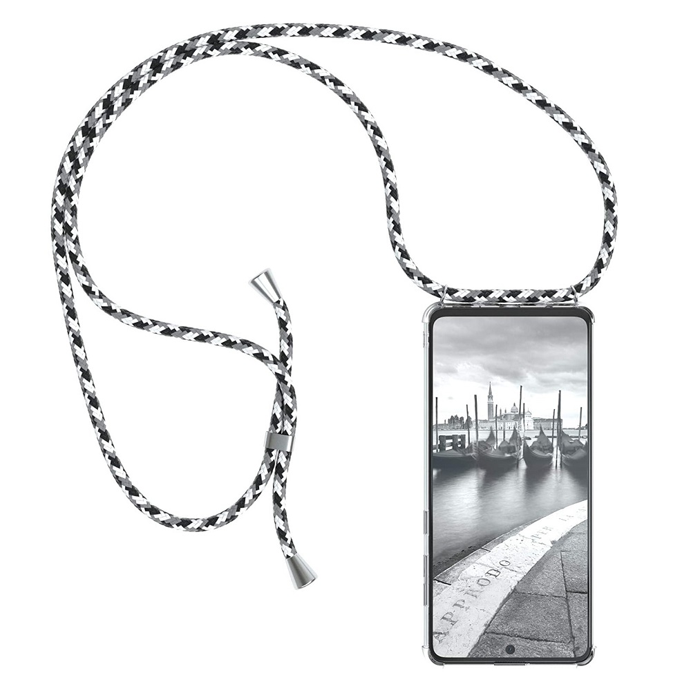 Pasztell TPU tok "Cordy" Samsung Galaxy A52 / Galaxy A52 5G készülékekhez praktikus zsinórral - feket-fehér
