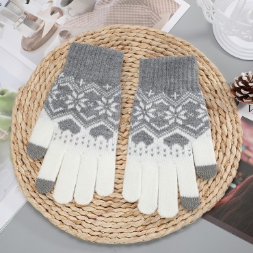 Tél kesztyű "Uni Touch" unisex kötött touchscreen kesztyű rendkívül meleg béléssel színes motívummal  - szürke