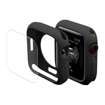 Full body TPU gél tok védőfóliával Apple Watch Series 7 45mm órákhoz - fekete
