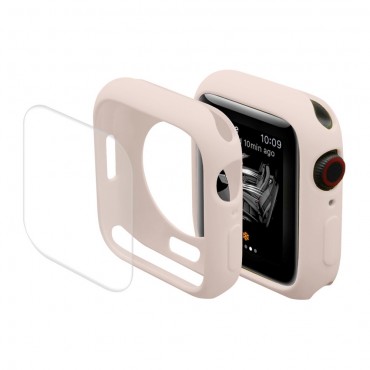 Full body TPU gél tok védőfóliával Apple Watch Series 7 45mm órákhoz - rózsaszín