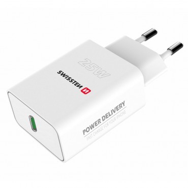 Töltő adapter Swissten - fali töltő adapter 25W PD USB-C töltéssel - fehér Töltő adapter Swissten - fali töltő adapter 25W PD USB-C töltéssel - fehér