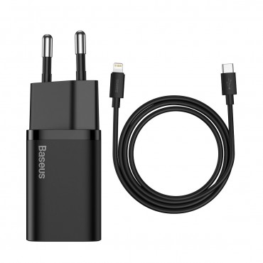 Töltő adapter Baseus "Super Si" - fali töltő adapter PD20W gyorstöltéssel mellékelt USB-C - Lightning kábellel - fekete