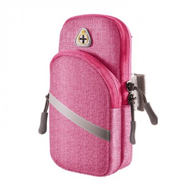 Sporttáska telefonra "Vision Air" - hordozható tok két cipzáras zsebbel és biztonsági fényvisszaverő karszíjjal - rózsaszín