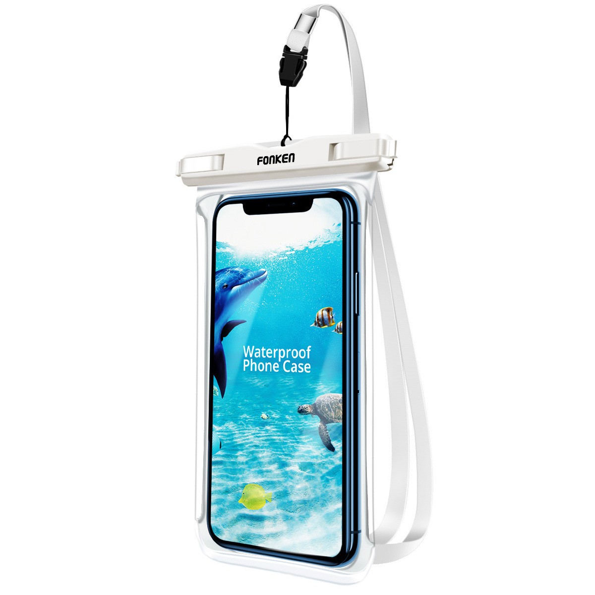 Vízálló telefon tok "Deep Diver" - legmagasabb IPX8 vízállósággal 30 méter mélységig fotózáshoz és videózáshoz a víz alatt zsinórral - fehér