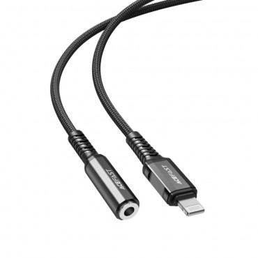MFI Lightning - 3.5mm (female) adapter Acefast "Braided" 18 cm - fekete