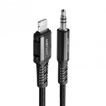 MFI Lightning - 3.5mm male adapter Acefast "Braided" 1.2m - fekete