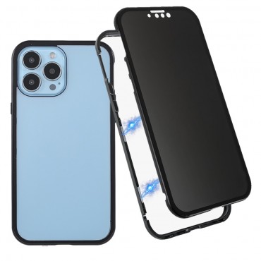 Mágneses Full-body tok "Stronghold Dark" sötétített privacy üveggel iPhone 13 Pro készülékekhez - fekete