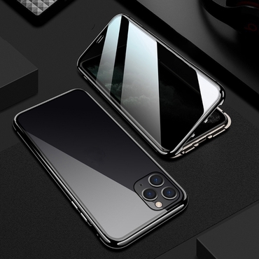 Mágneses Full-body tok "Stronghold Dark" sötétített privacy üveggel iPhone 11 készülékekhez - fekete