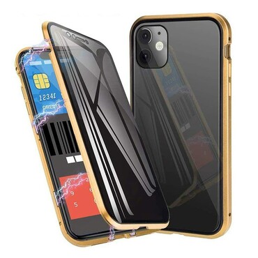 Mágneses Full-body tok "Stronghold Dark" sötétített privacy üveggel iPhone 11 készülékekhez - arany