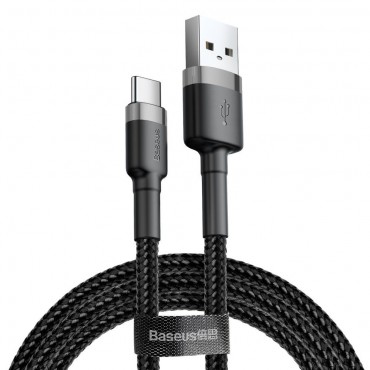 USB-C fonott kábel Baseus "Cafule" - 3m - fekete-szürke USB-C fonott kábel Baseus "Cafule" - 3m - fekete-szürke