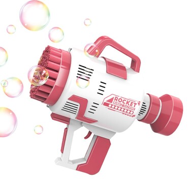 Szappanbuborék pisztoly "Bubble Machine" LED effektusokkal és 49 golyólyukkal - fehér-piros