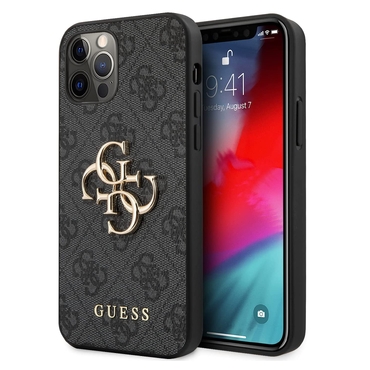 Eredeti kemény TPU tok Guess "Saffiano Metal Logo" iPhone 12 / 12 Pro készülékekhez - fekete