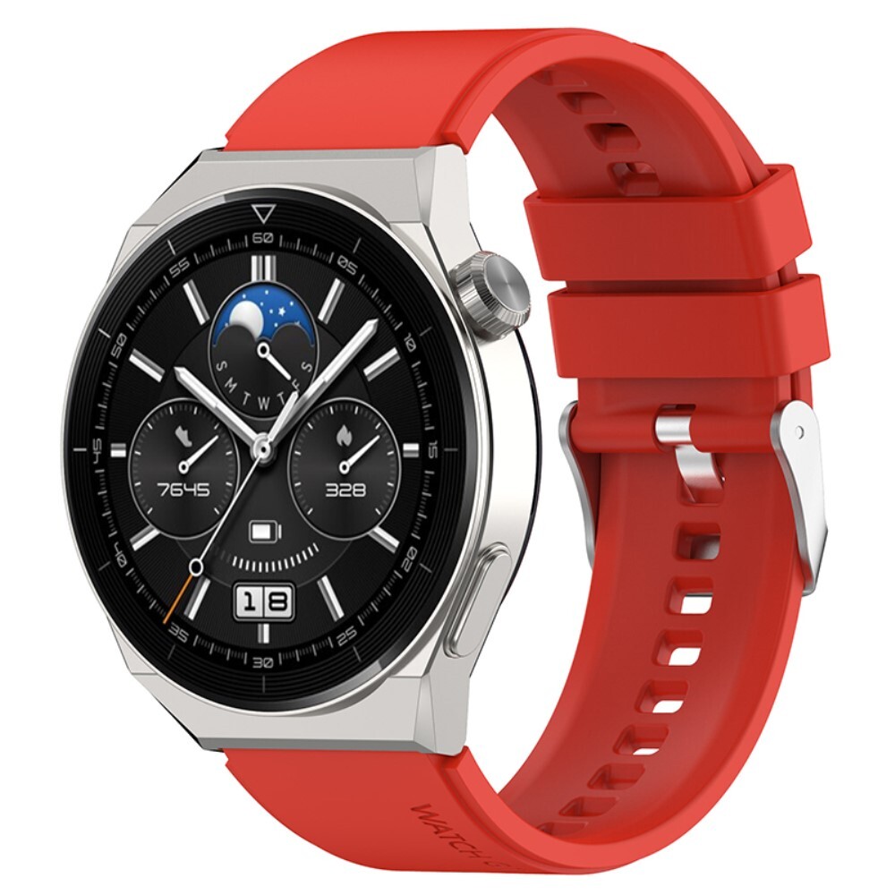 Szilikon óraszíj Huawei Watch GT3 Pro 46mm / GT2 46mm / GT2 Pro / GT 2e órákhoz - ezüst csattal - piros