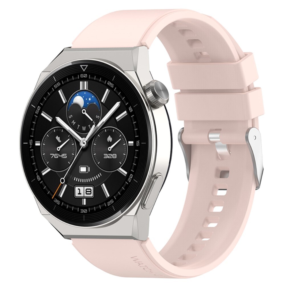 Szilikon óraszíj Huawei Watch GT3 Pro 46mm / GT2 46mm / GT2 Pro / GT 2e órákhoz - ezüst csattal - rózsaszín