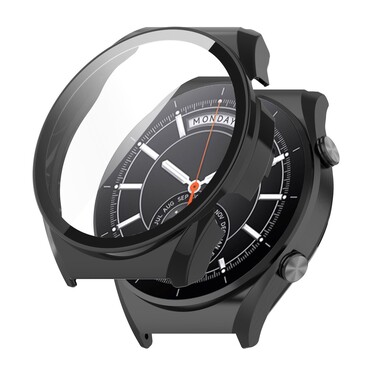 Kemény TPU tok üvegfóliával Xiaomi Watch S1 / S1 Active órákhoz - fekete