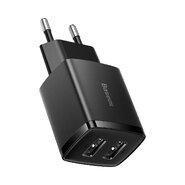 Fali töltő adapter Baseus "Compact Charger" 10.5W - fali töltő adapter két USB bemenettel - fekete Fali töltő adapter Baseus "Compact Charger" 10.5W - fali töltő adapter két USB bemenettel - fekete