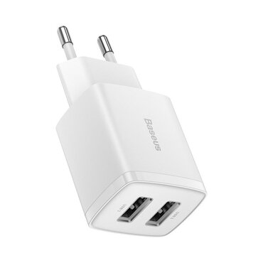 Fali töltő adapter Baseus "Compact Charger" 10.5W - fali töltő adapter két USB bemenettel - fehér Fali töltő adapter Baseus "Compact Charger" 10.5W - fali töltő adapter két USB bemenettel - fehér