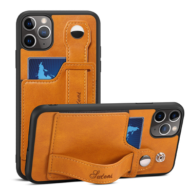 Legújabb tok "Suteni Urban" iPhone 11 Pro készülékekhez - Presztízs dizájn vegán bőrből, praktikus szíjjal könnyebb tartásért és teljes védelemért - casual khaki