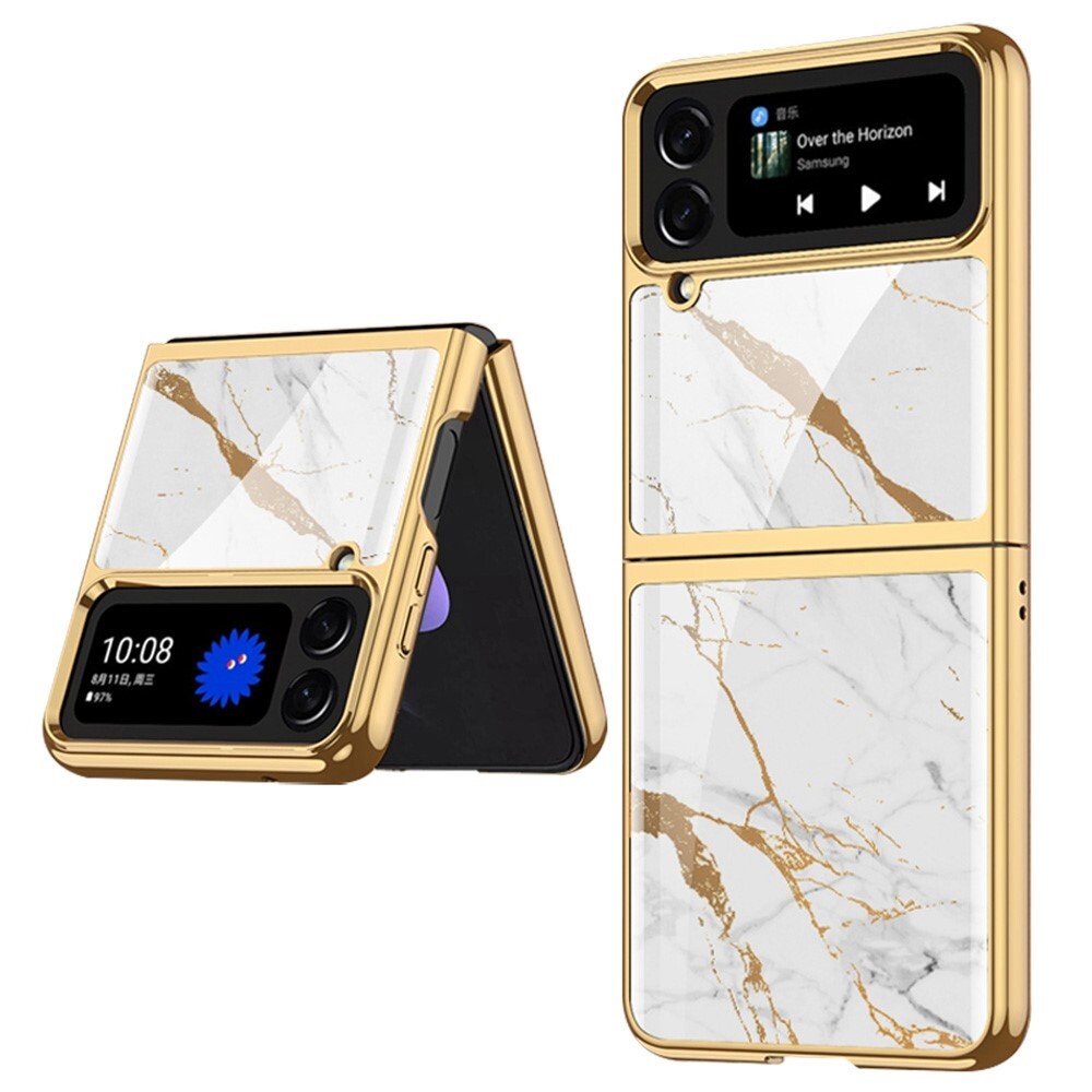 Prémium hibrid tok "Golden Frame" Samsung Galaxy Z Flip4 készülékekhez - white marble