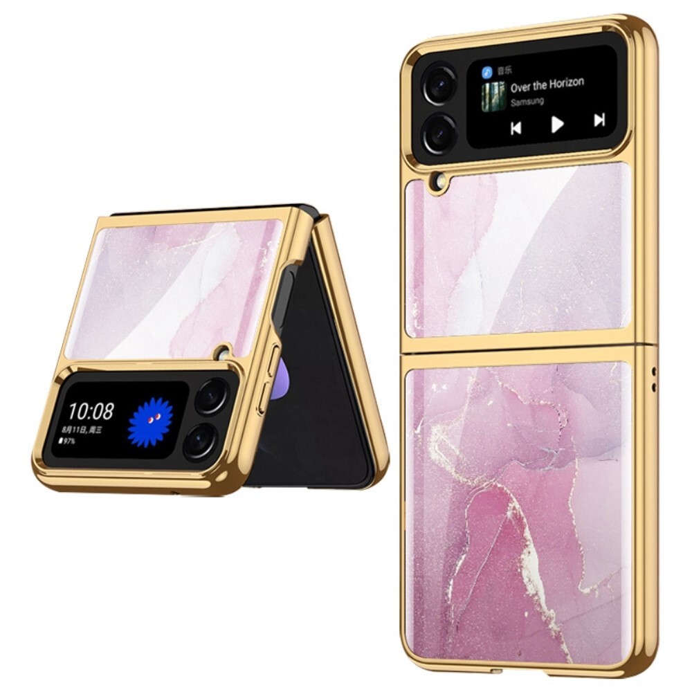 Prémium hibrid tok "Golden Frame" Samsung Galaxy Z Flip4 készülékekhez - pink marble