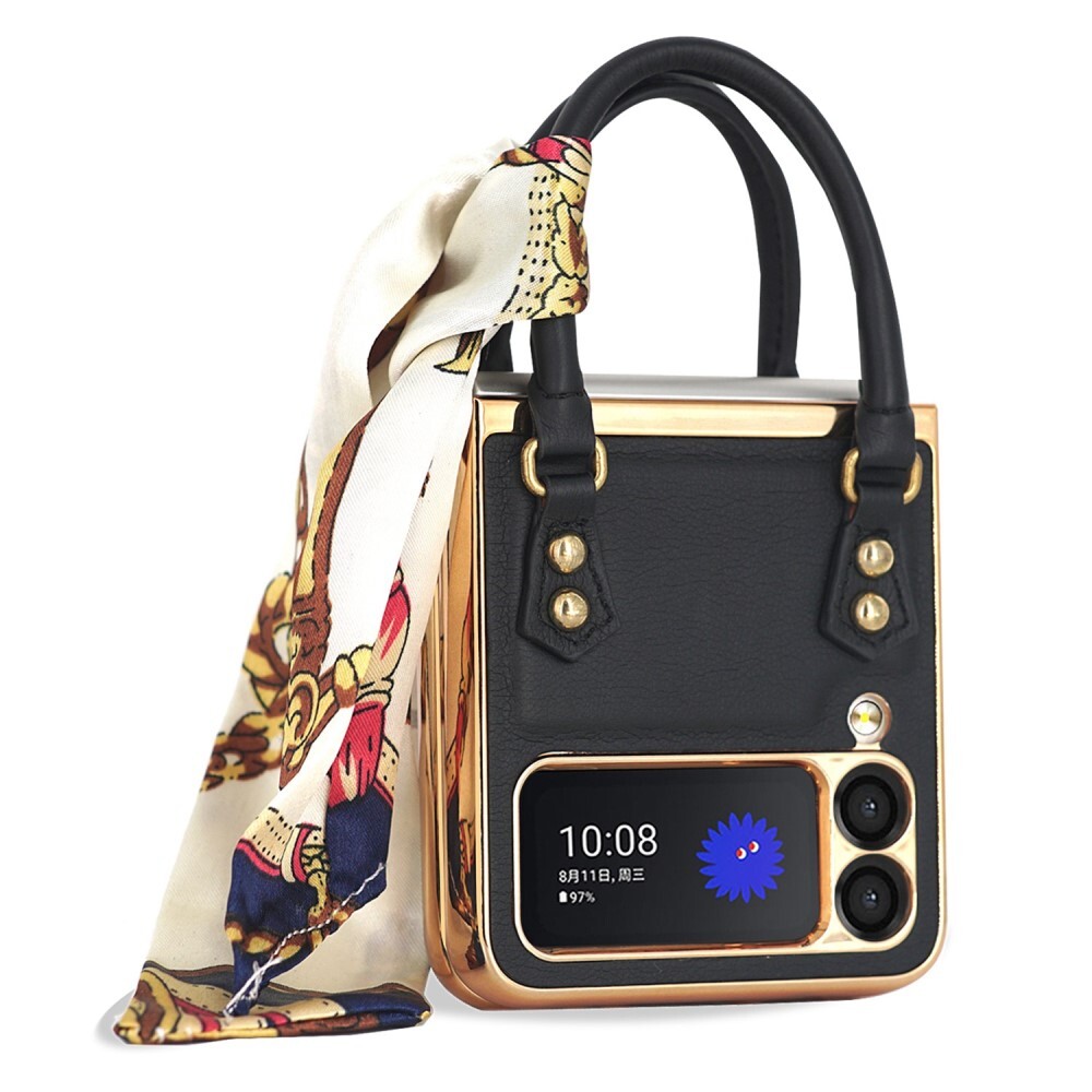 Prémium tok "Handbag Style" Samsung Galaxy Z Flip4 készülékekhez - fekete