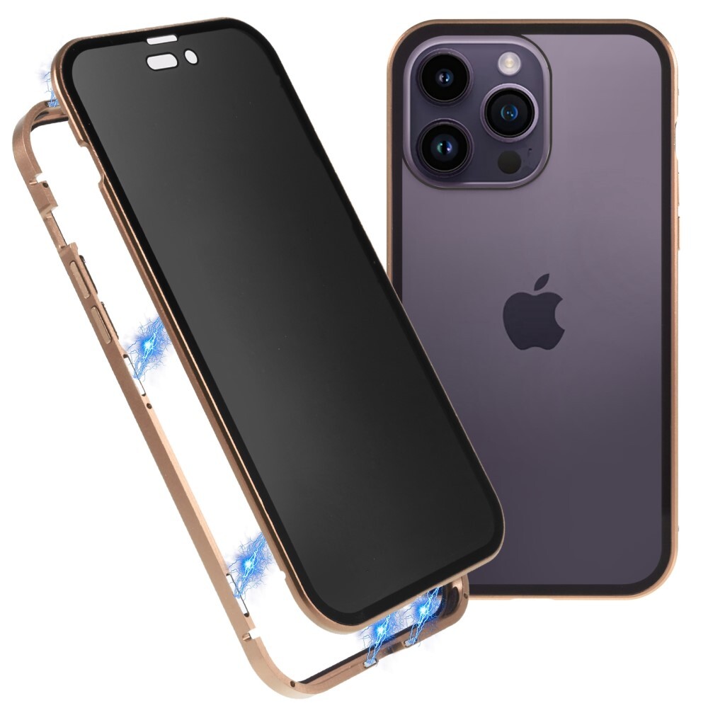 Mágneses Full-body tok "Stronghold Dark" sötétített privacy üveggel iPhone 14 készülékekhez - arany