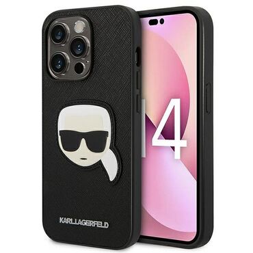 Eredeti tok Karl Lagerfeld "Karls Head" Saffiano iPhone 14 Pro készülékekhez - fekete