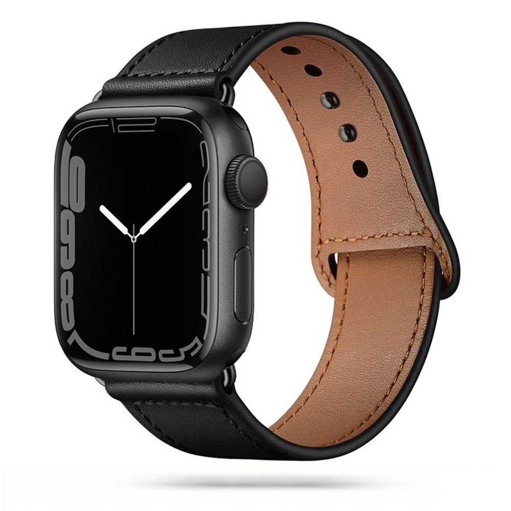 Bőr óraszíj "LeatherFit" Apple Watch 4 / 5 / 6 / 7 / 8 / SE / Ultra (42 / 44 / 45 / 49 mm) órákhoz - fekete