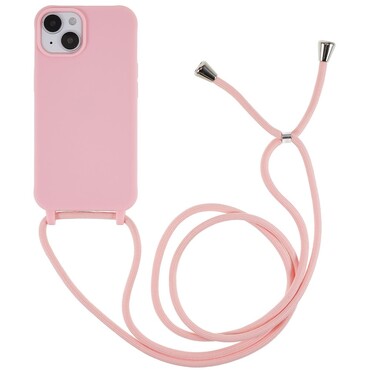TPU gél tok "Cordy" praktikus zsinórral hordozáshoz iPhone 14 Plus készülékekhez - rózsaszín