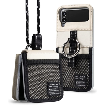 Nyitható tok Ringke "Signature Mesh Pocket" Samsung Galaxy Z Flip4 készülékekhez - ivory