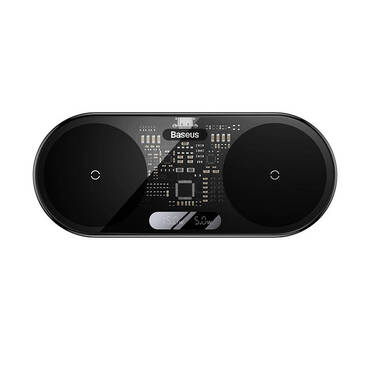 Vezeték nélküli töltőállomás Baseus "Digital LED Dual" 20W FOD védelemmel QI támogatott készülékekhez - fekete