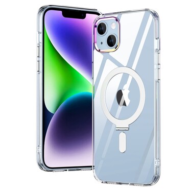 Hibrid tok "MagCase" lábbal és mágnessel vezeték nélküli MagSafe töltéshez iPhone 14 Plus készülékekhez - átlátszó