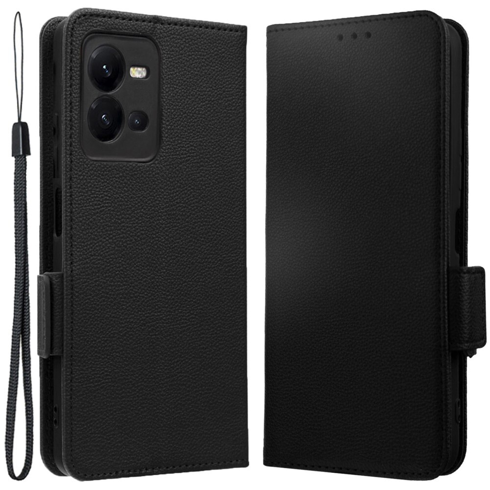 Nyitható tok "Litchi" Vivo X80 Lite készülékekhez - fekete