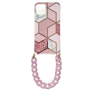 Szilikon tok "Marshmallow Pink" karkötővel könnyebb hordozáshoz iPhone 11 Pro Max készülékekhez