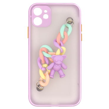 Szilikon tok "Purple Bear" karkötővel hordozáshoz iPhone 11 Pro Max készülékekhez