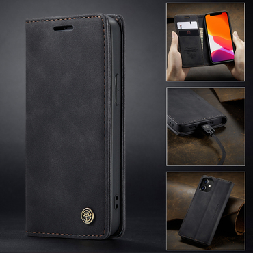 Nyitható tok CaseMe MagFlip kiváló védelemmel és automatikus mágneses zárással iPhone 12 Mini készülékekhez - smooth black Nyitható tok CaseMe MagFlip kiváló védelemmel és automatikus mágneses zárással iPhone 12 Mini készülékekhez - smooth black
