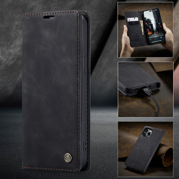 Nyitható tok CaseMe MagFlip kiváló védelemmel és automatikus mágneses zárással iPhone 14 Pro Max készülékekhez - smooth black Nyitható tok CaseMe MagFlip kiváló védelemmel és automatikus mágneses zárással iPhone 14 Pro Max készülékekhez - smooth black