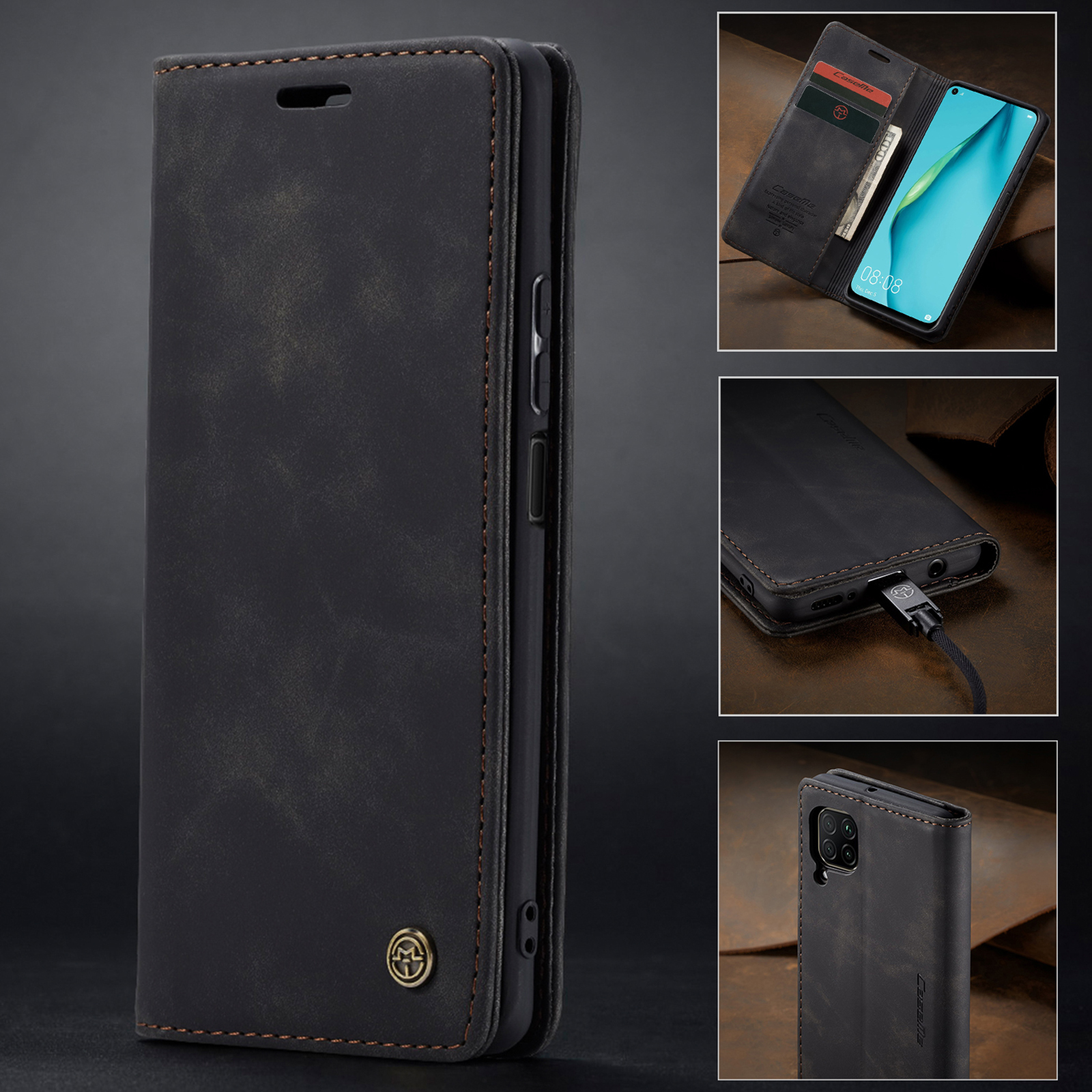 Nyitható tok CaseMe MagFlip kiváló védelemmel és automatikus mágneses zárással Huawei P40 Lite készülékekhez - smooth black