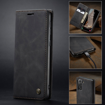 Nyitható tok CaseMe MagFlip kiváló védelemmel és automatikus mágneses zárással Samsung Galaxy S21 FE 5G készülékekhez - smooth black