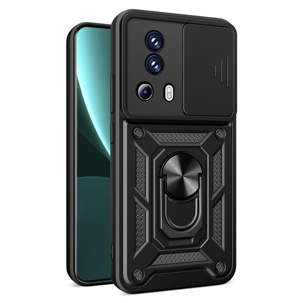 Strapabíró tok "MaX-Armor" gyűrűvel, fém lappal és hátsó kamera védelemmel Xiaomi 13 Lite készülékekhez - army black