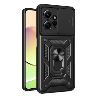 Strapabíró tok "MaX-Armor" gyűrűvel, fém lappal és hátsó kamera védelemmel Xiaomi Redmi Note 12 4G készülékekhez - army black