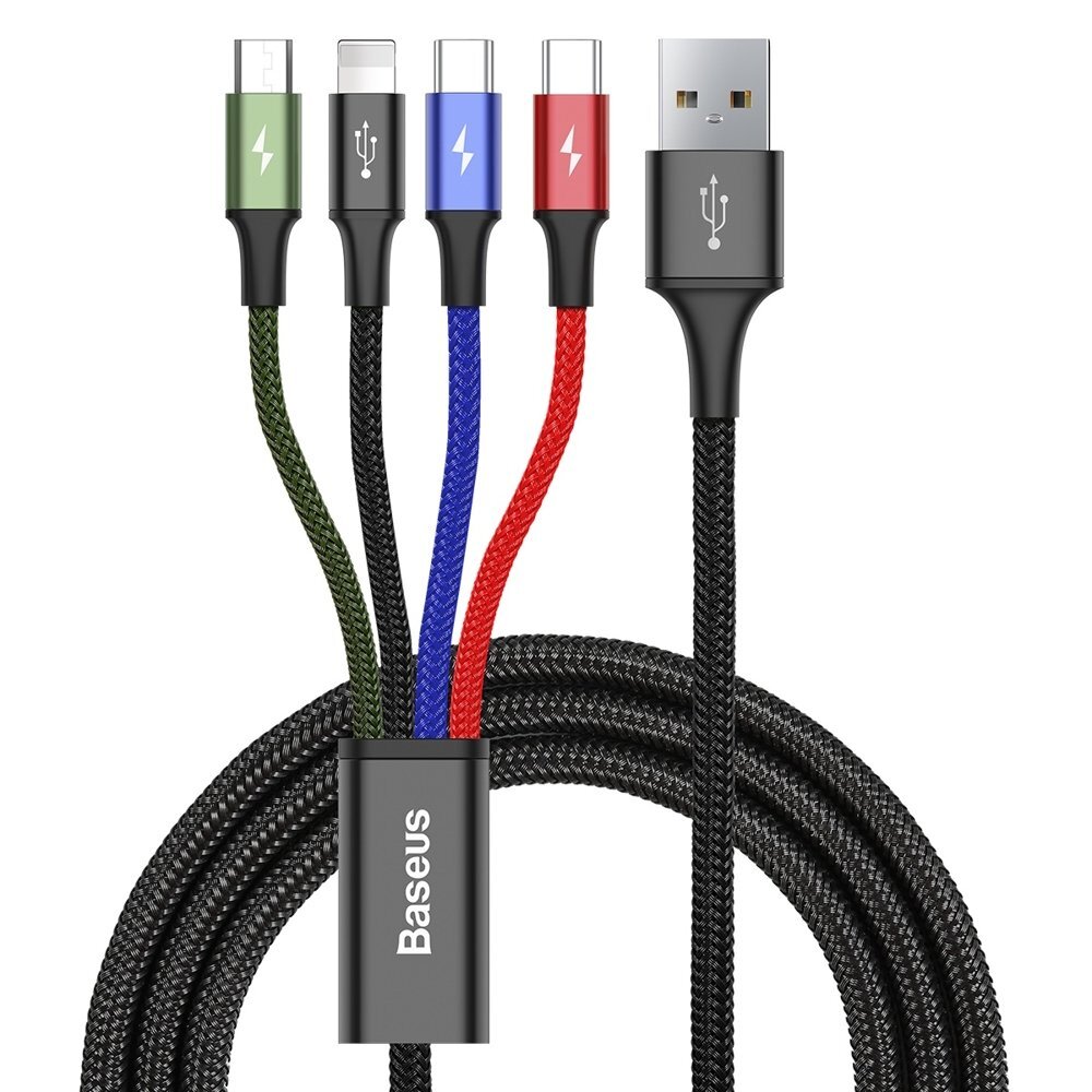 4in1 töltőkábel Baseus "Rapid Series" USB-A - 2x USB-C, Lightning és Micro USB csatlakozókkal - 1.2m - fekete