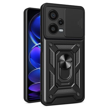 Strapabíró tok "MaX-Armor" gyűrűvel, fém lappal és hátsó kamera védelemmel Xiaomi Redmi Note 12 Pro Plus készülékekhez - army black