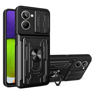 Strapabíró tok "MaX-Armor" gyűrűvel, fém lappal és hátsó kamera védelemmel Realme 10 készülékekhez - army black