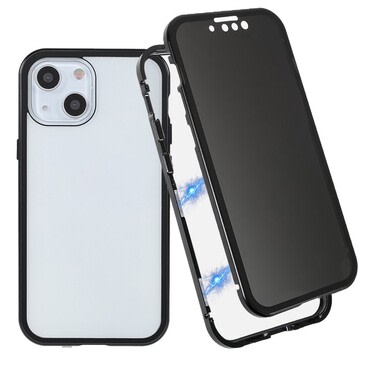 Mágneses Full-body tok "Stronghold Dark" sötétített privacy üveggel iPhone 15 készülékekhez - fekete