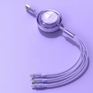 3in1 töltőkábel és adatkábel MobiMate 100W automatikus feltekeredéssel - plum purple