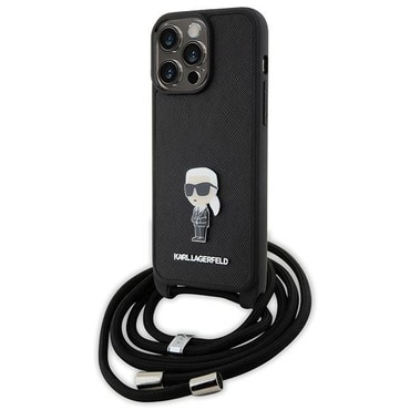 Eredeti tok Karl Lagerfeld "Karl & Choupette Metal Pin" iPhone 15 Pro Max készülékekhez - fekete